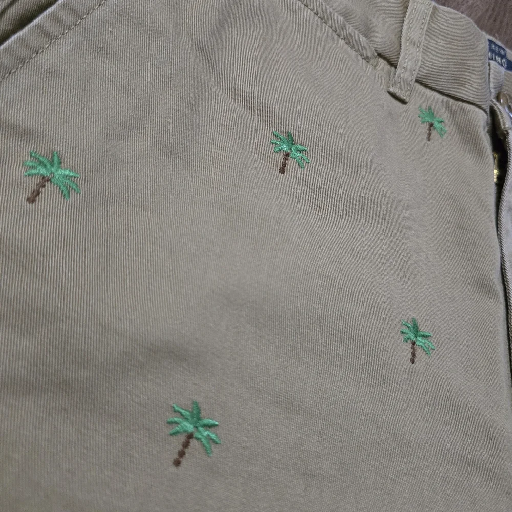 J. Crew Womens‎ Chino Shorts Tan Green Palm Trees Embroidery Size 4